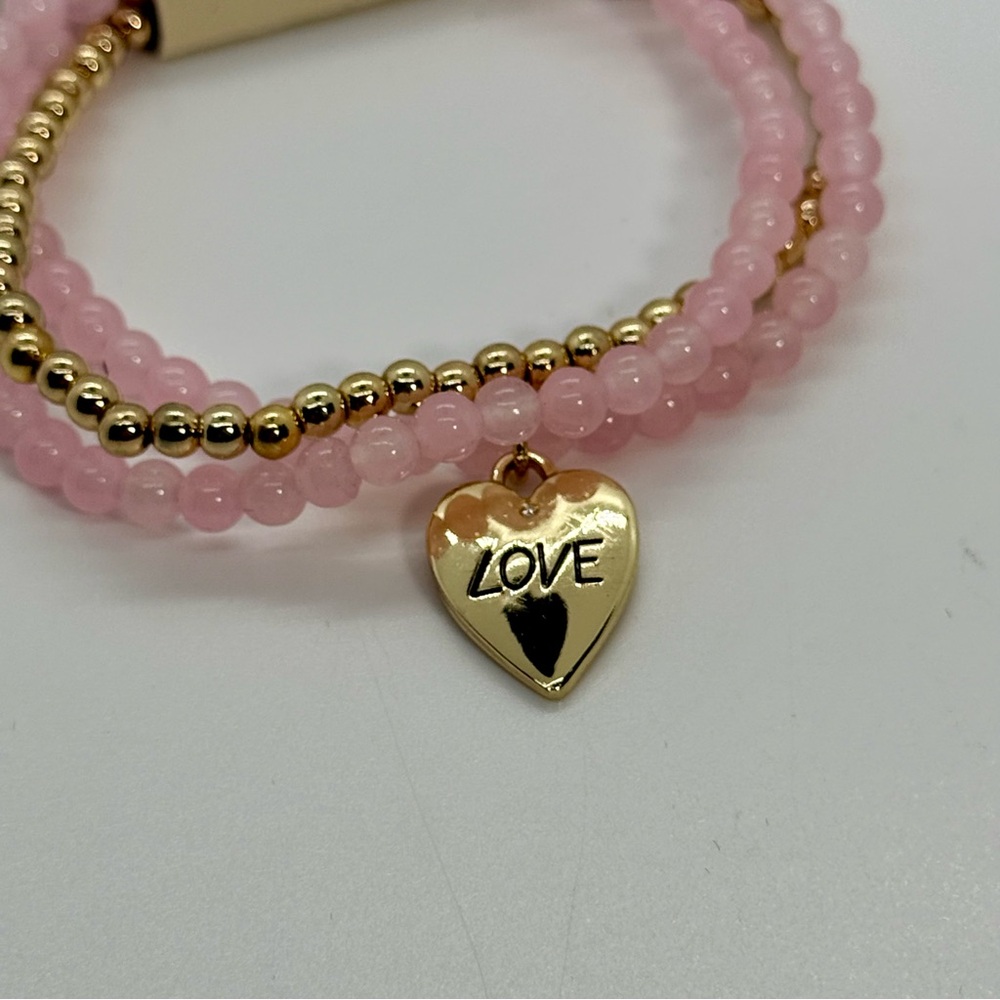 Spring Street The Collection Pink Gold Beaded Heart Charm Stretch Bracelet Set - Picture 5 of 5